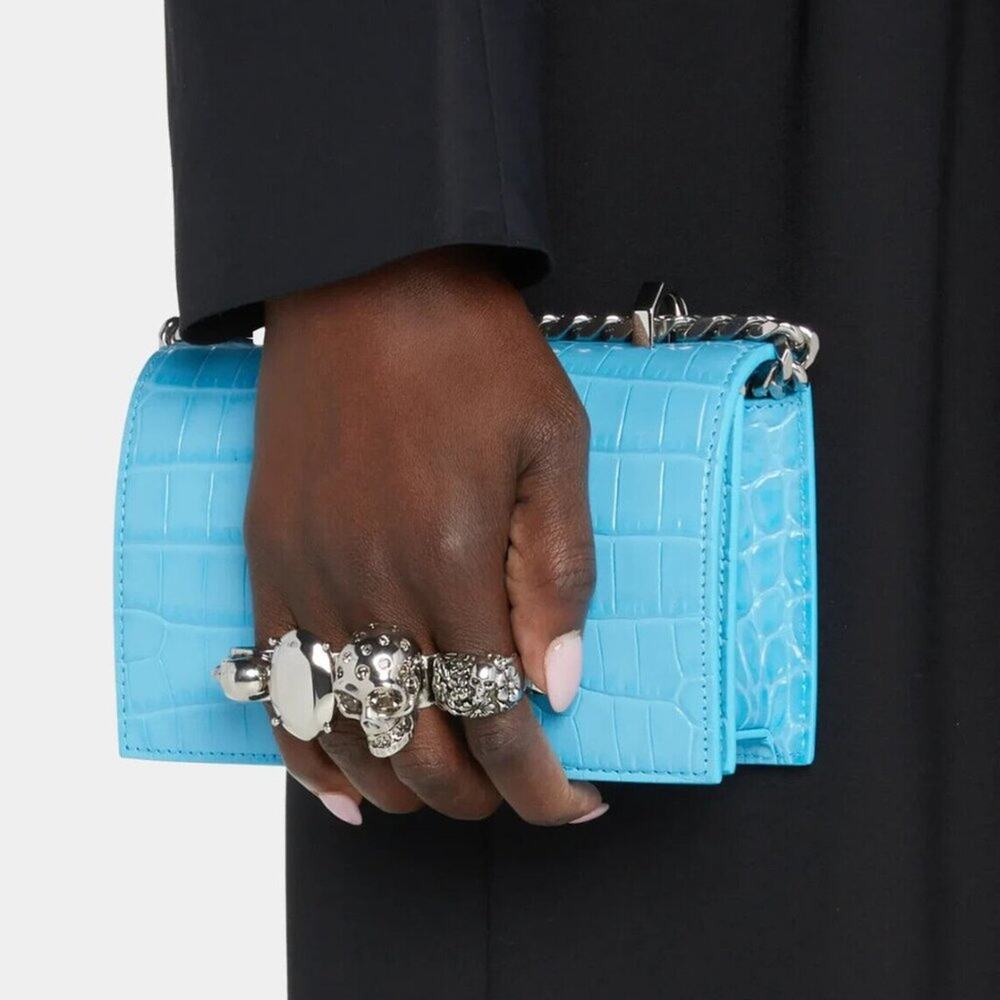 Alexander McQueen Jeweled Mini Mock-Croc Satchel Bag